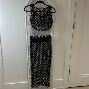Zara Black Crochet Two-Piece Swim Coverup Set